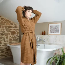 Accappatoio da bagno in garza di cotone L/XL Gaia Cammello