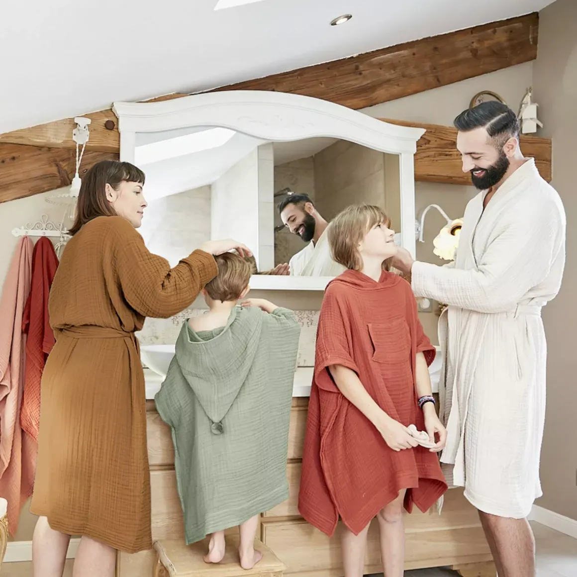 Accappatoio da bagno in garza di cotone L/XL Gaia Cammello