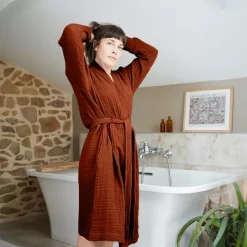 Accappatoio da bagno in garza di cotone S/M Gaia Terracotta
