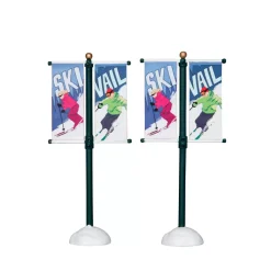 LEMAX Villagio Di Natale Lemax-Accessorio (H10 cm) Set di 2 pali con banner Ski Vail