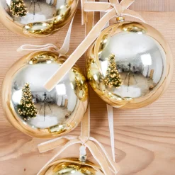 JJA Decorazioni E Oggetti Natalizi-Addobbi natalizi sospesi (H70 cm) Sfere e Fiocco in velluto Dorato