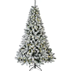 EMINZA Albero Di Natale Artificiale|Alberi Di Natale Grande Dimensione-Albero di Natale artificiale luminoso 320 LED H210 cm King Verde innevato