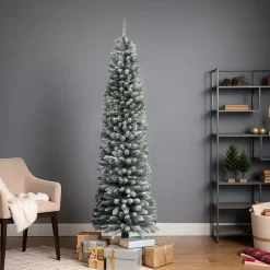EMINZA Albero Di Natale Artificiale|Alberi Di Natale Grande Dimensione-Albero di Natale artificiale Narrow Alt. 210 cm Verde innevato