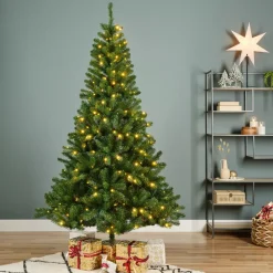 EMINZA Albero Di Natale Artificiale-Albero di Natale artificiale luminoso 200 LED H150 cm King Verde abete