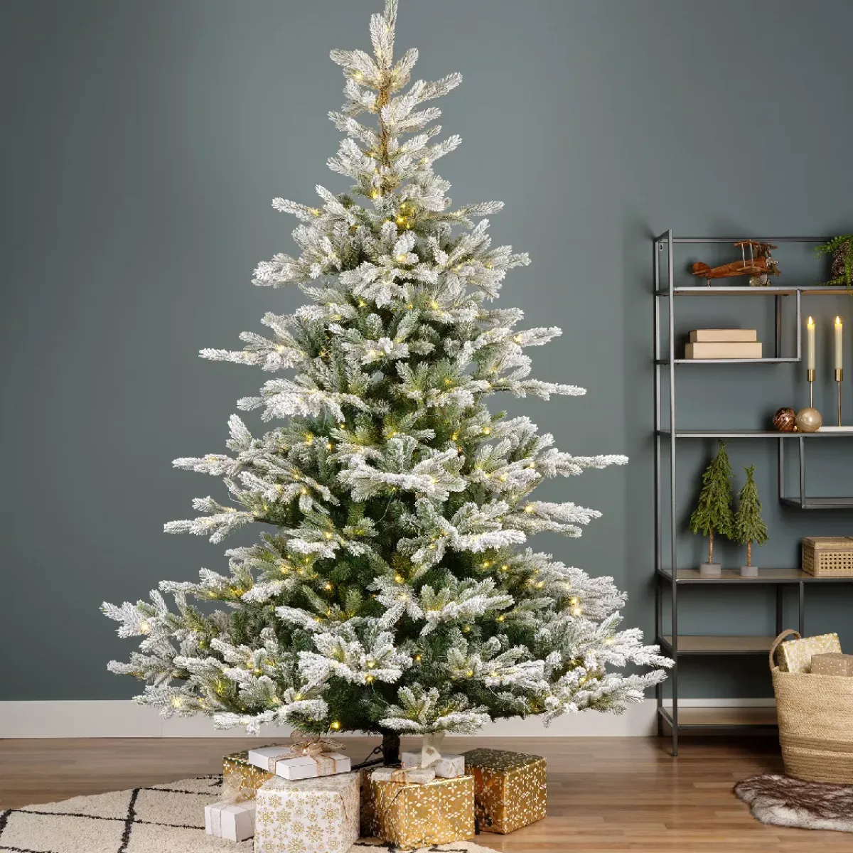 EMINZA Albero Di Natale Artificiale-Albero di Natale artificiale luminoso 400 LED (H180 cm) Glorious Verde innevato