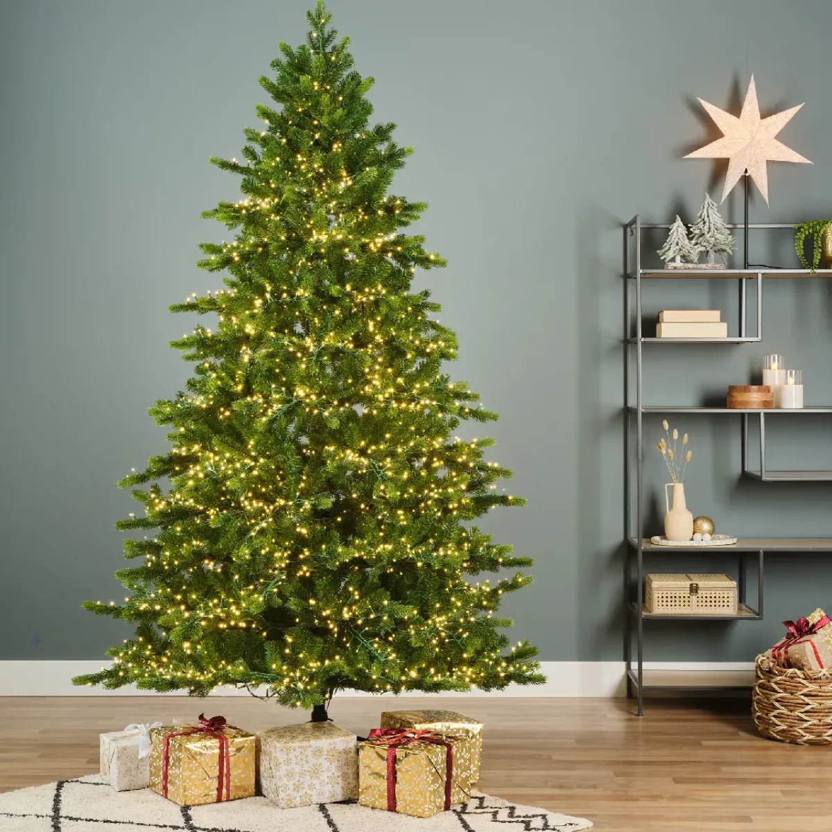 EMINZA Albero Di Natale Artificiale|Alberi Di Natale Grande Dimensione-Albero di Natale artificiale luminoso 4000 LED (H210 cm) Caucasia Nordmann Verde abete