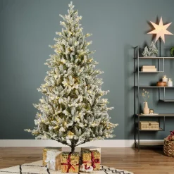 EMINZA Albero Di Natale Artificiale|Alberi Di Natale Grande Dimensione-Albero di Natale artificiale luminoso 430 LED (H210 cm) Allix Verde innevato