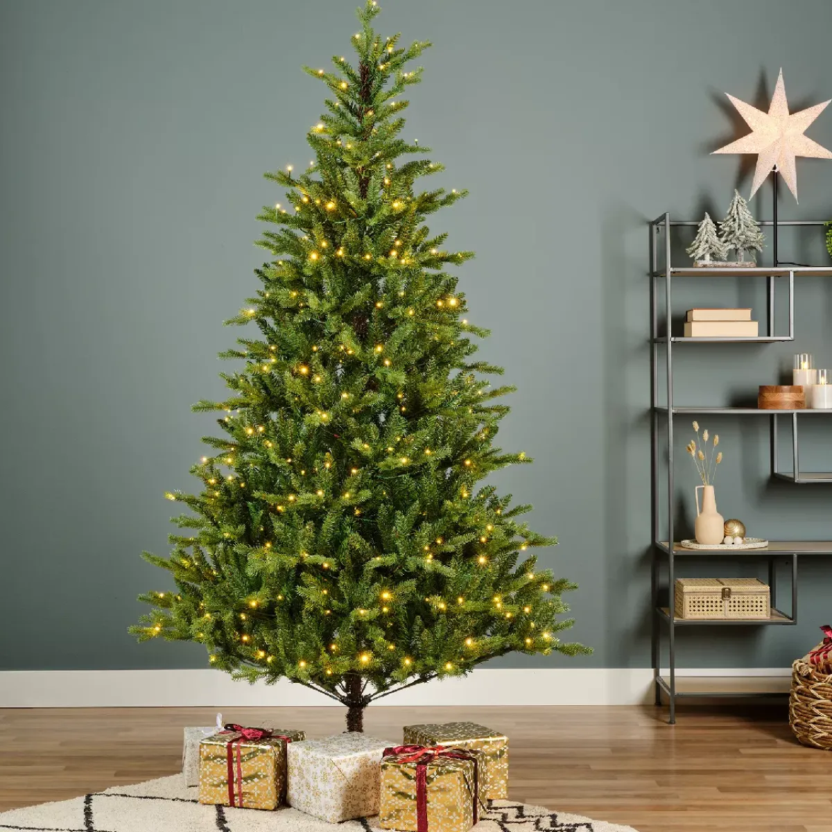 EMINZA Albero Di Natale Artificiale|Alberi Di Natale Grande Dimensione-Albero di Natale artificiale luminoso 430 LED (H210 cm) Allix Verde abete