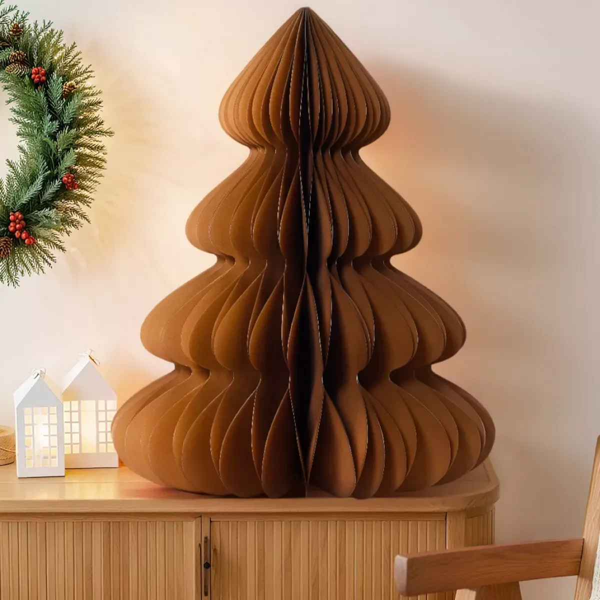 KAEMINGK Decorazioni E Oggetti Natalizi-Albero di Natale in carta da tavolo (H90 cm) Chiusura magnetica Marrone