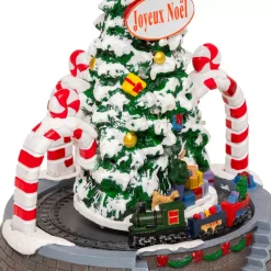 JJA Villaggio Di Natale Luminoso-Albero di Natale luminoso e animato a pile (H24 cm) Archi Canna di zucchero