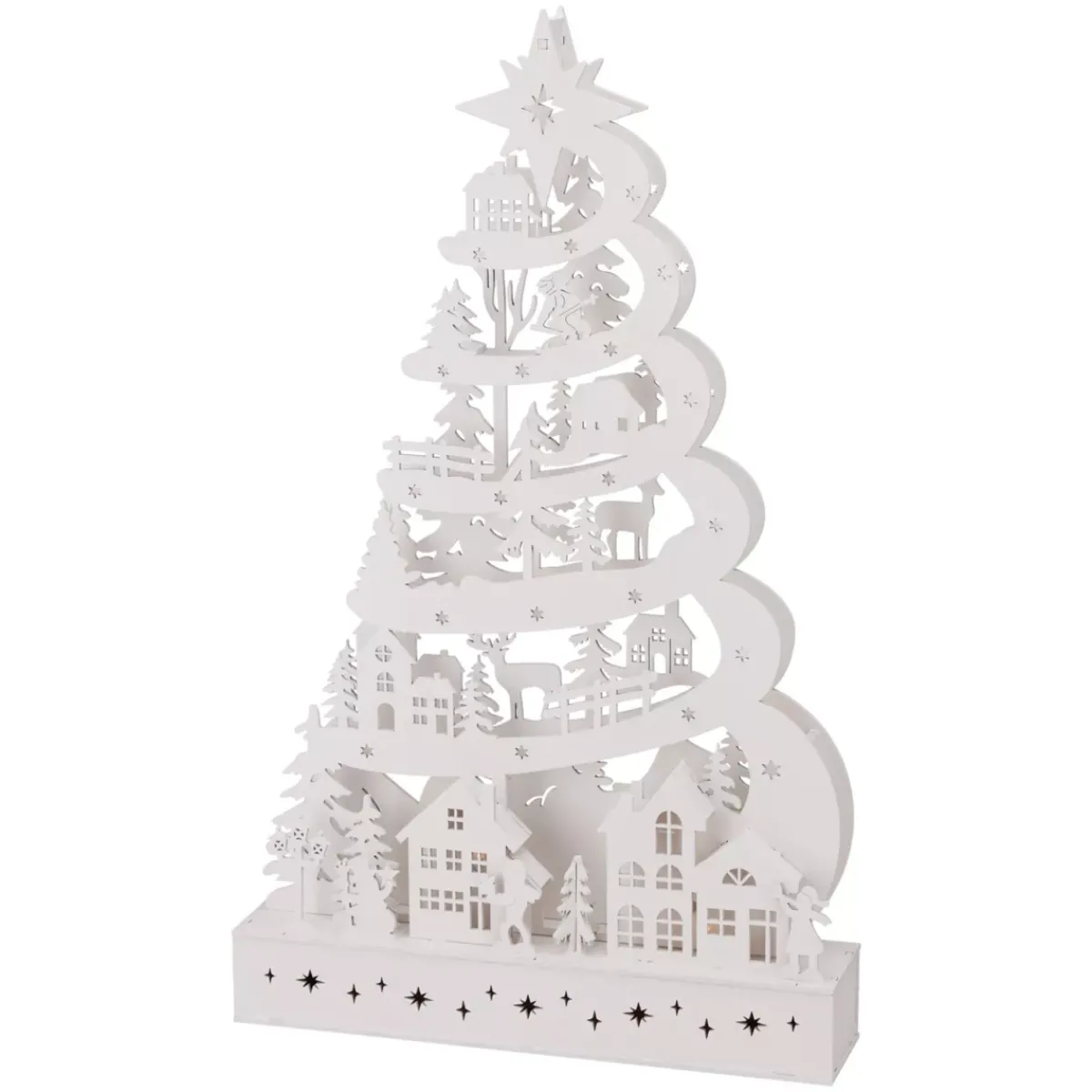 KOOPMAN Decorazioni E Oggetti Natalizi|Villaggio Di Natale In Legno-Albero di Natale luminoso in legno 15 LED (H45 cm) Fiaba della Neve