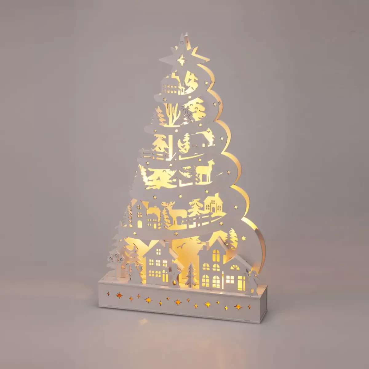 KOOPMAN Decorazioni E Oggetti Natalizi|Villaggio Di Natale In Legno-Albero di Natale luminoso in legno 15 LED (H45 cm) Fiaba della Neve