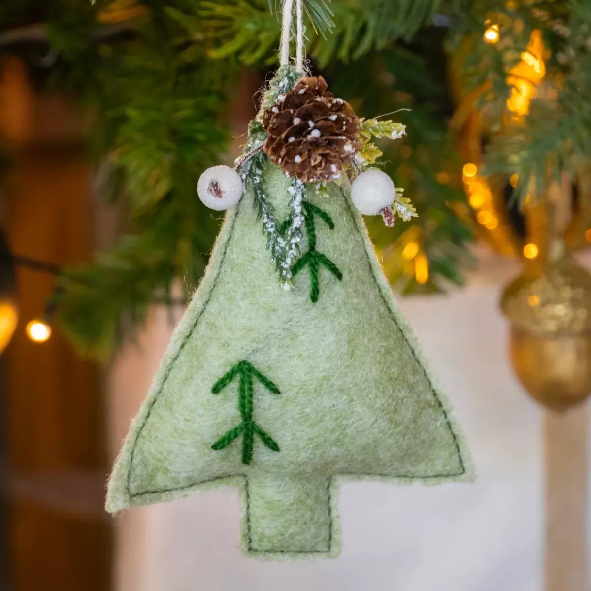 KAEMINGK Addobbi Natalizi-Albero in feltro da appendere (Alt 13 cm) Alpin Menta bianca