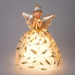 KOOPMAN Oggetti Decorativi E Illuminati|Babbo Natale Animali E Personaggi-Angelo di Natale luminoso a pile (H36 cm) Mendhy piumaggio