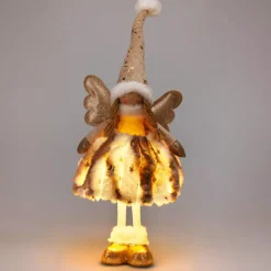 KOOPMAN Oggetti Decorativi E Illuminati|Babbo Natale Animali E Personaggi-Angelo di Natale luminoso a pile (H50 cm) Gladys pelliccia Dorato