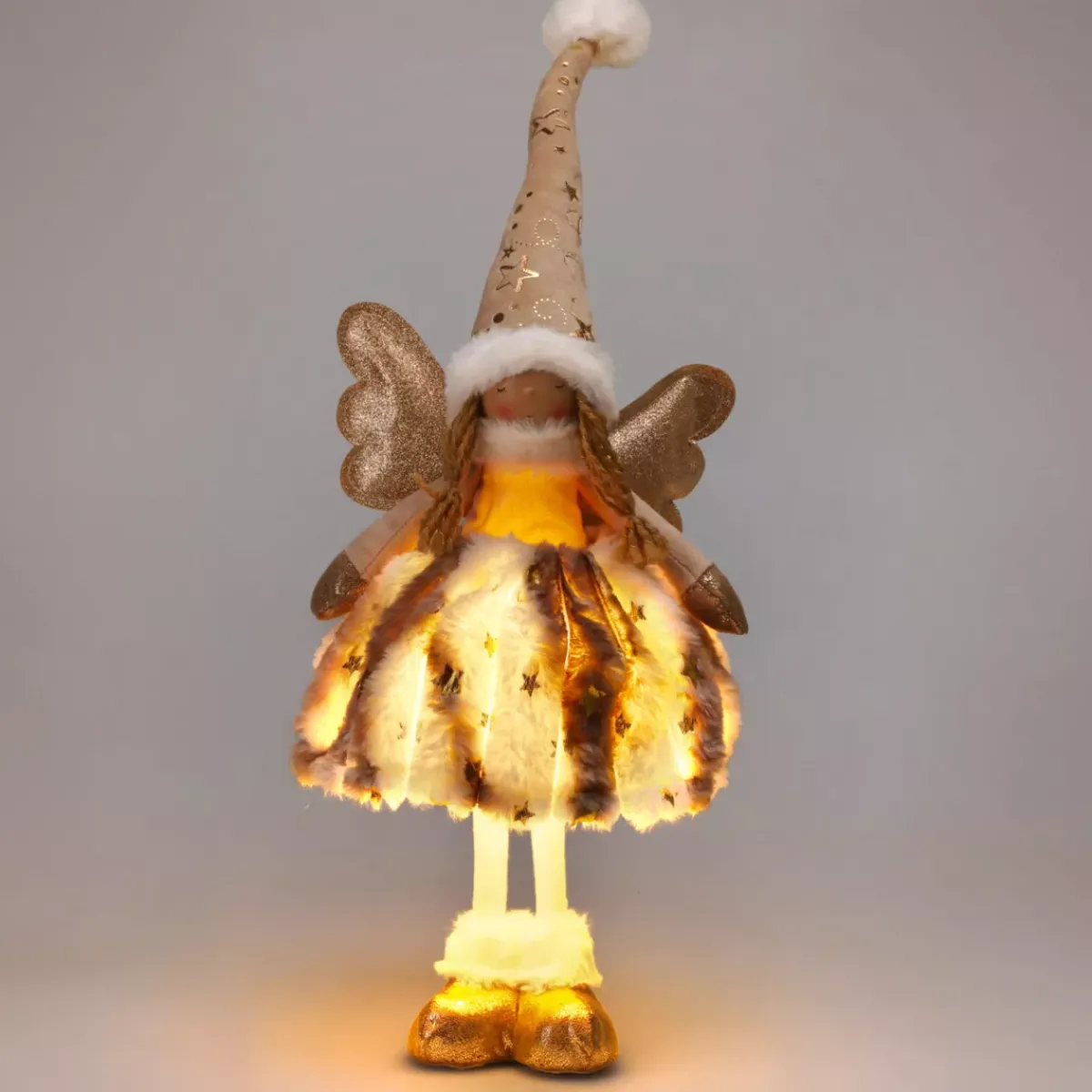 KOOPMAN Oggetti Decorativi E Illuminati|Babbo Natale Animali E Personaggi-Angelo di Natale luminoso a pile (H50 cm) Gladys pelliccia Dorato