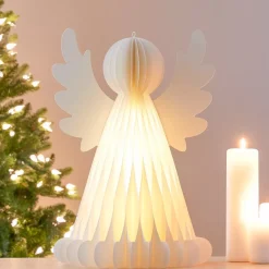 KOOPMAN Oggetti Decorativi E Illuminati-Angelo luminoso con pile 6 LED (H50 cm) Carta con chiusura magnetica