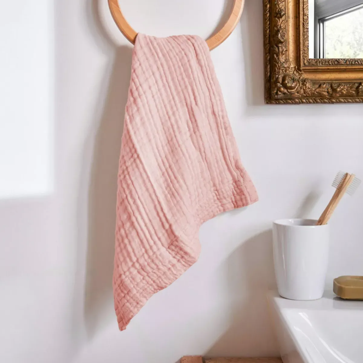 EMINZA Biancheria Bagno|Asciugamani Bagno-Asciugamano da bagno in garza di cotone (30 x 50 cm) Gaia