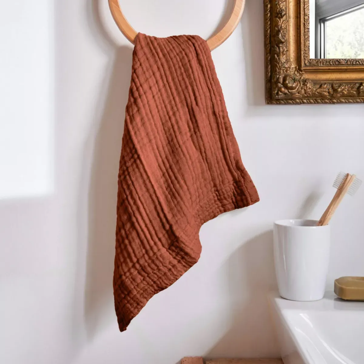EMINZA Biancheria Bagno|Asciugamani Bagno-Asciugamano da bagno in garza di cotone (30 x 50 cm) Gaia
