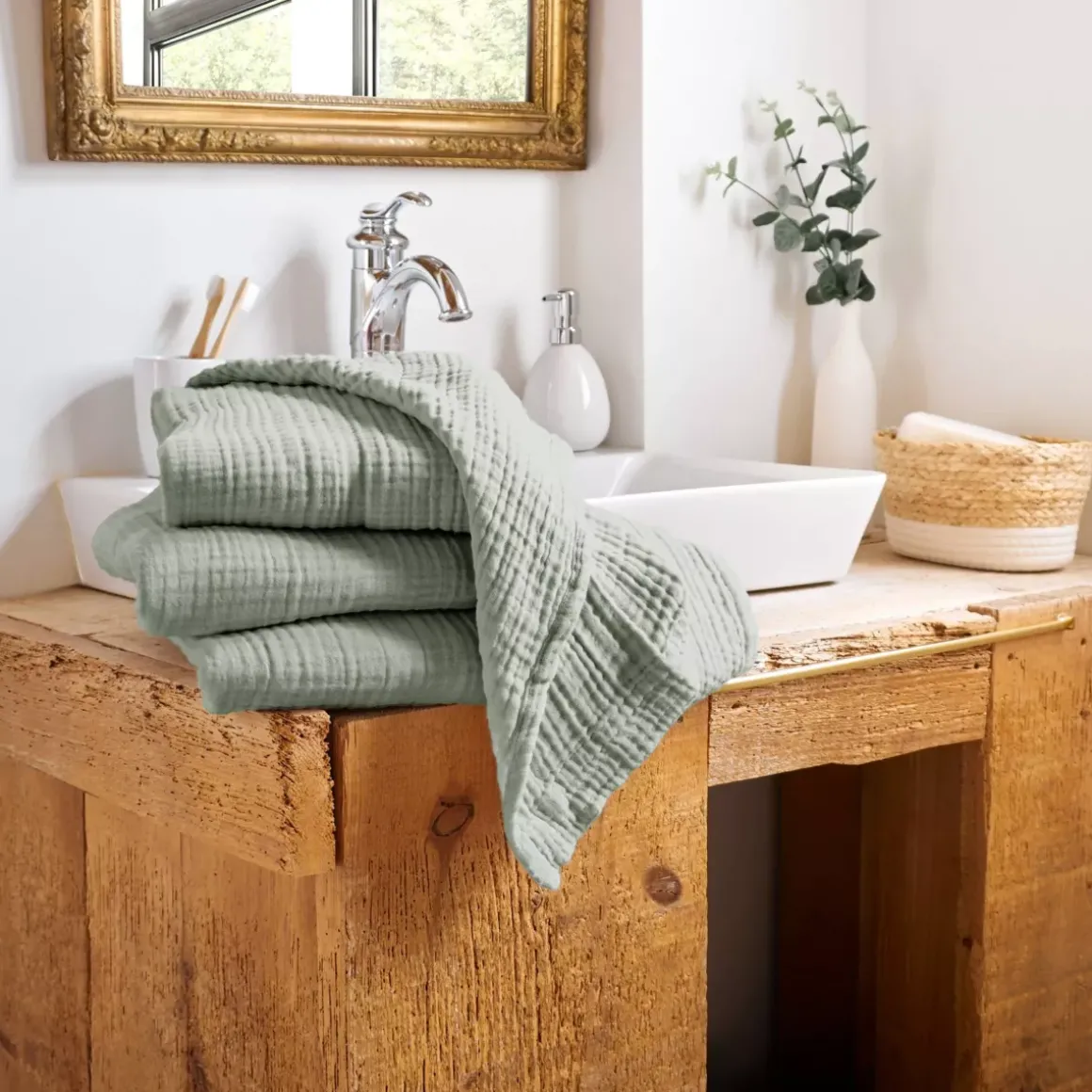 Asciugamano da bagno in garza di cotone (70 x 130 cm) Gaia Verde eucalipto