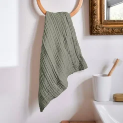 Asciugamano da bagno in garza di cotone (70 x 130 cm) Gaïa Verde rosmarino