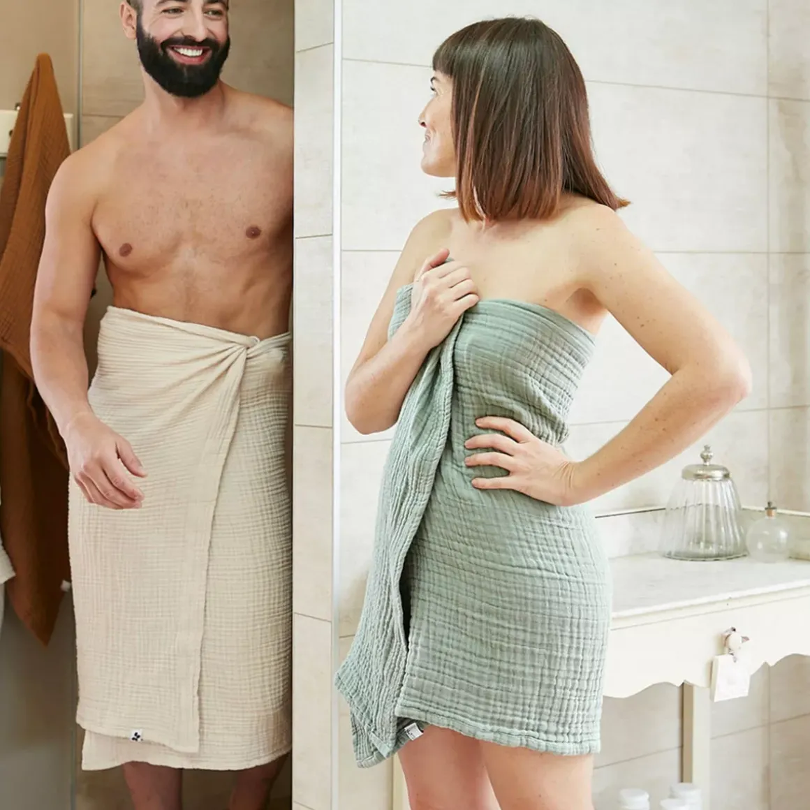 Asciugamano da bagno in garza di cotone (50 x 90 cm) Gaïa Verde eucalipto