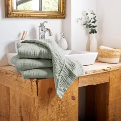 Asciugamano da bagno in garza di cotone (30 x 50 cm) Gaia Verde eucalipto