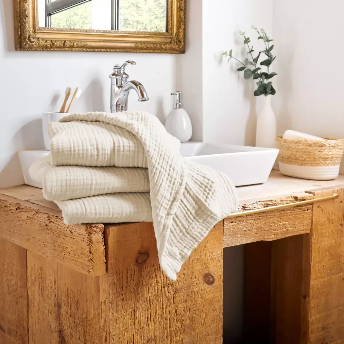 Asciugamano da bagno in garza di cotone (30 x 50 cm) Gaia Beige pampa