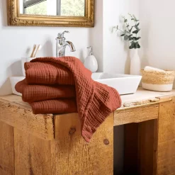 Asciugamano da bagno in garza di cotone (50 x 90 cm) Gaïa Terracotta