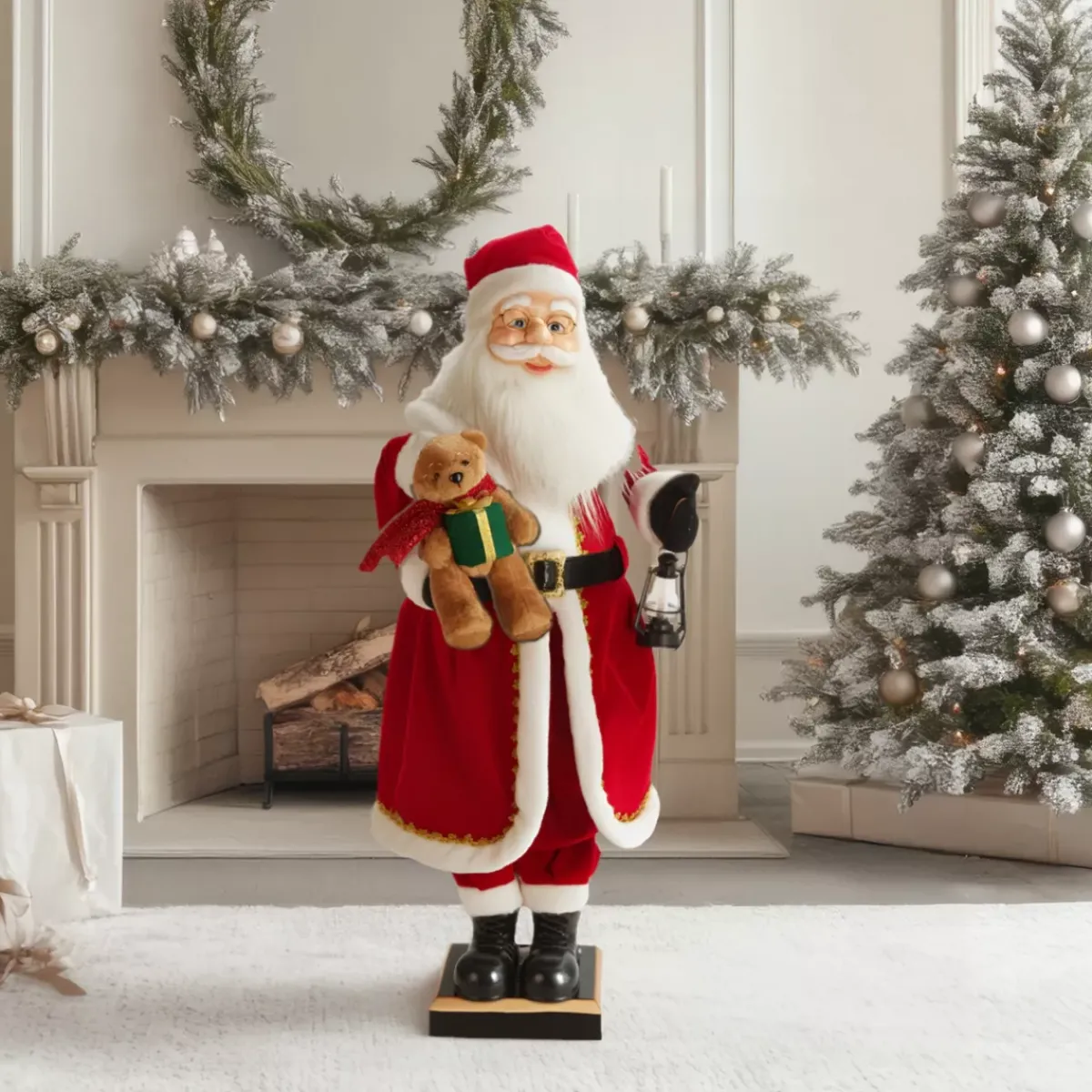 KOOPMAN Babbo Natale Animali E Personaggi|Personaggi E Oggetti Grande Dimensione-Automate musicale e luminoso (H110 cm) Babbo Natale e orsetto