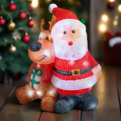 EMINZA Oggetti Decorativi E Illuminati-Babbo Natale e Renna luminosi solari 80 LED (H40 cm) I compagni Bianco freddo