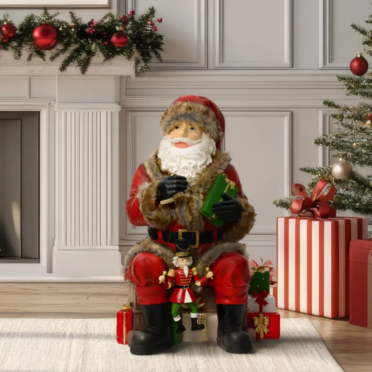 EMINZA Babbo Natale Animali E Personaggi-Babbo Natale tradizionale (H80 cm) Schiaccianoci Marionetta
