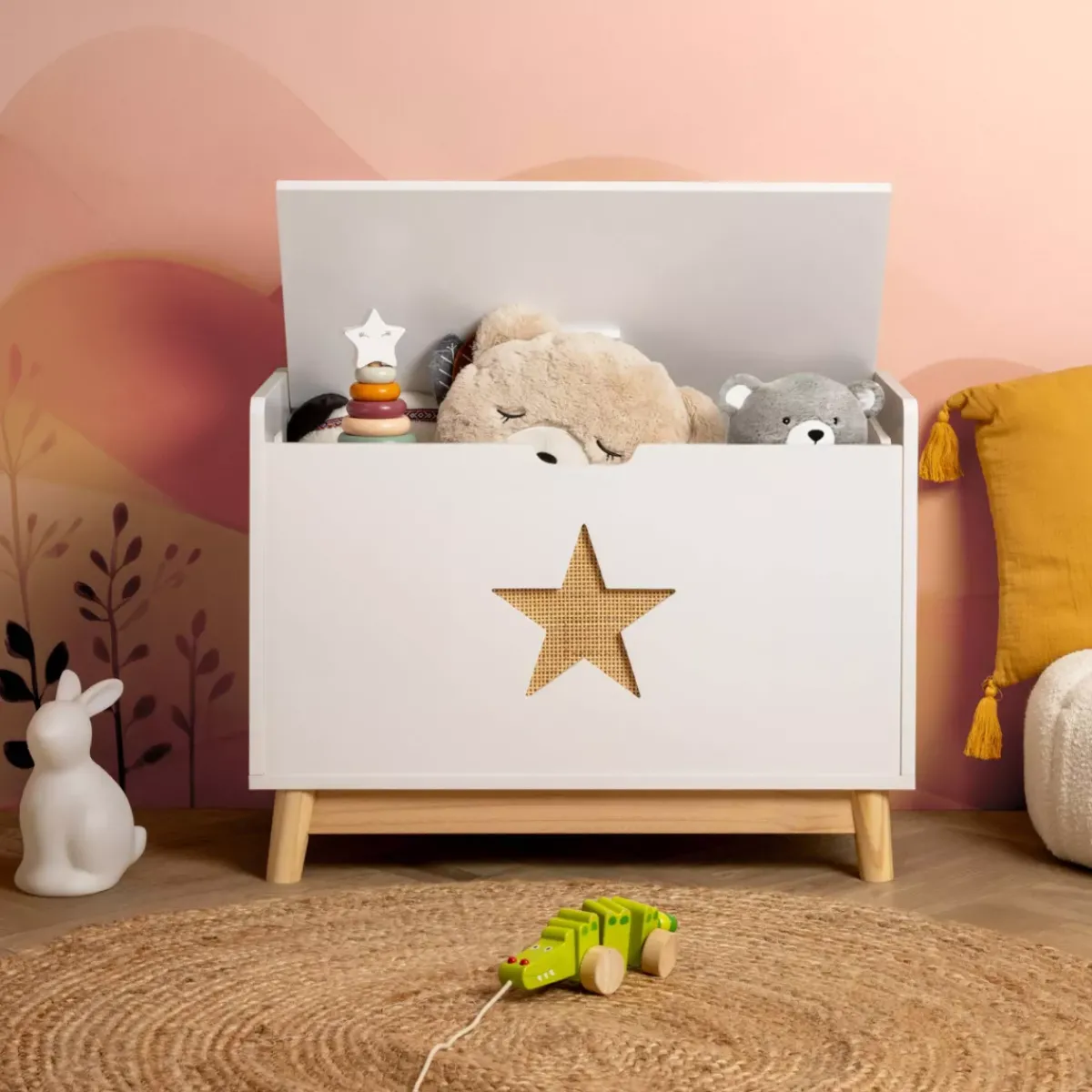 EMINZA Mobili Bambini-Baule portagiochi bambino legno (H51 cm) Stars
