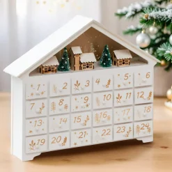JJA Decorazioni E Oggetti Natalizi-Calendario dell'Avvento da riempire in legno (H33 cm) Casa della Foresta