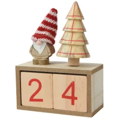 KAEMINGK Decorazioni E Oggetti Natalizi-Calendario dell'Avvento in cubi di legno (H18 cm) Babbo Natale con cappello Rosso