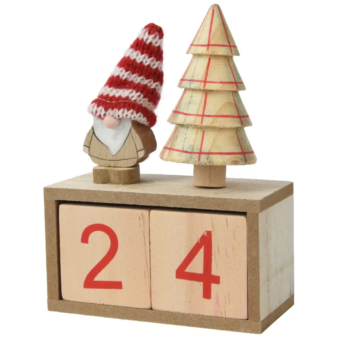 KAEMINGK Decorazioni E Oggetti Natalizi-Calendario dell'Avvento in cubi di legno (H18 cm) Babbo Natale con cappello Rosso