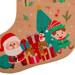 JJA Calza E Berretto E Vestito Di Natale-Calza di Natale in juta (H45 cm) Folletto e Babbo Natale