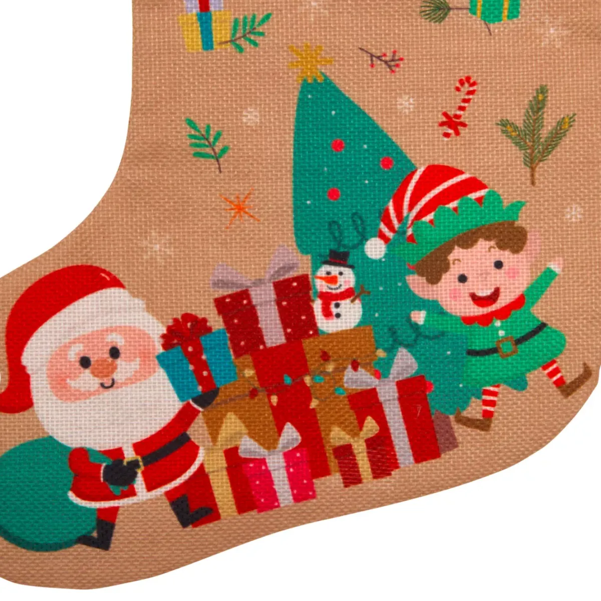 JJA Calza E Berretto E Vestito Di Natale-Calza di Natale in juta (H45 cm) Folletto e Babbo Natale