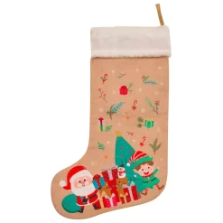 JJA Calza E Berretto E Vestito Di Natale-Calza di Natale in juta (H45 cm) Folletto e Babbo Natale