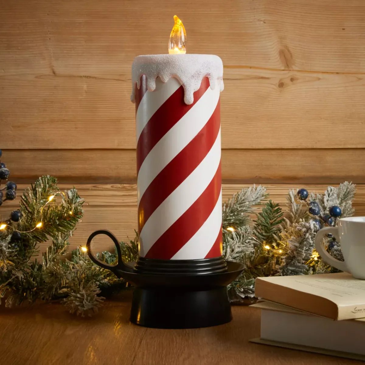 KOOPMAN Oggetti Decorativi E Illuminati|Ghirlande Luminose Decorative-Candela decorativa luminosa LED (H30 cm) Candy Candle e bianco