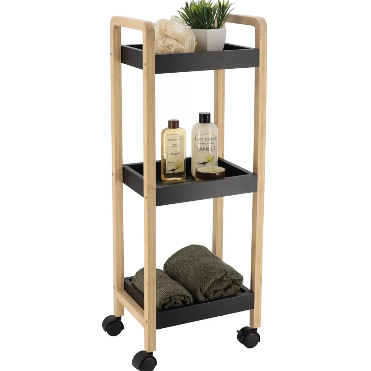 TENDANCE Contenitori Bagno|Mobili Bagno-Carrello a rotelle 3 livelli (H79 cm) Bambù