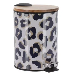TENDANCE Accessori Bagno-Cestino per il bagno in metallo con motivo leopardato e chiusura ammortizzata Serengeti