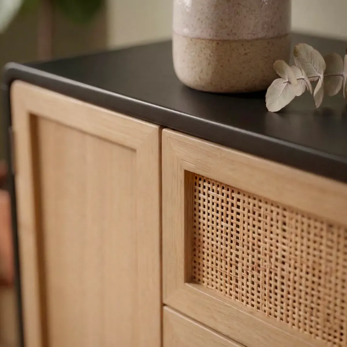 EMINZA Credenze E Cassettiere-Comò a cassetti in legno e canna (50 x 60 cm) Osaka
