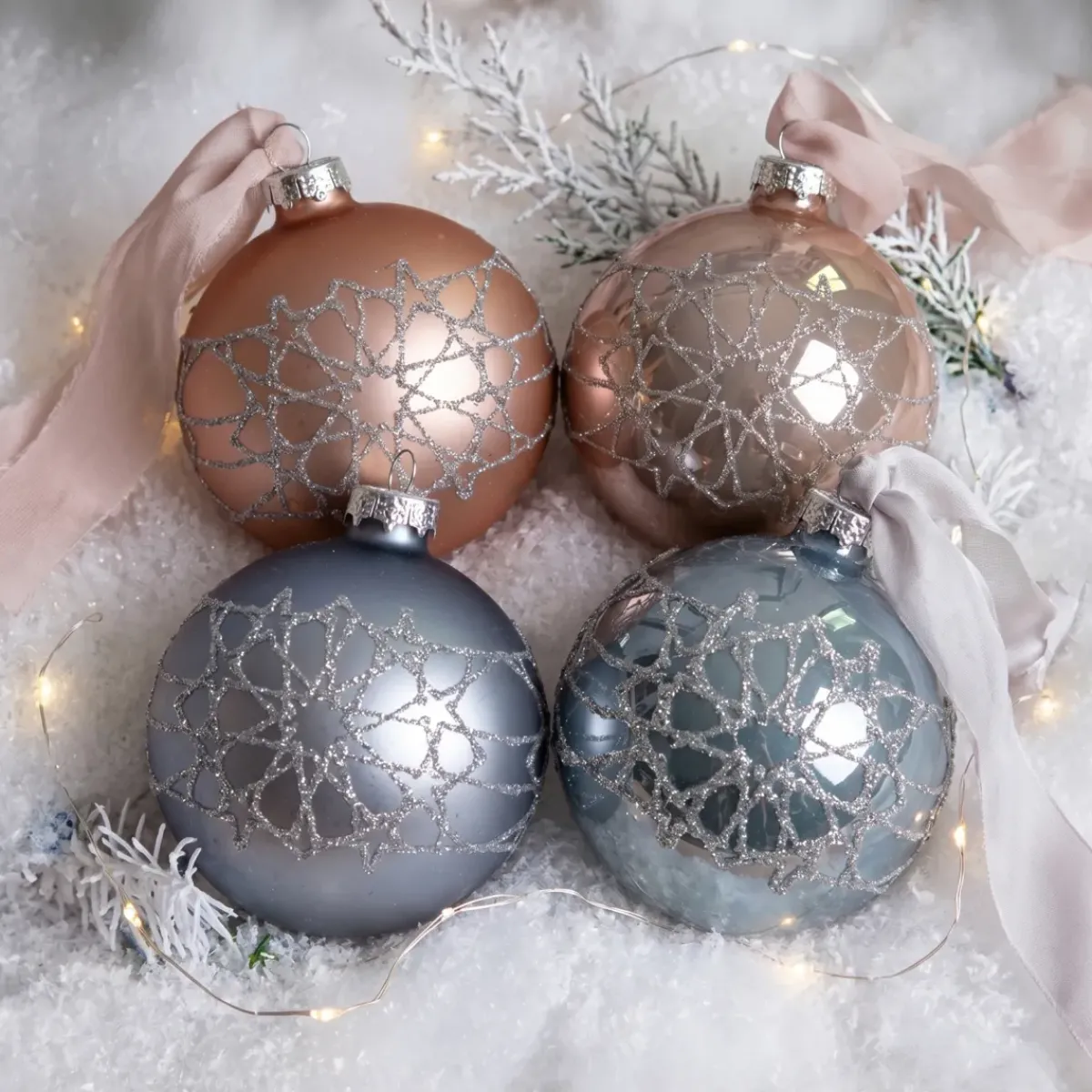 KAEMINGK Palline Di Natale-Confezione di 12 palline di Natale (D80 mm) in vetro Lazy Rose e