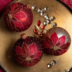 KAEMINGK Palline Di Natale-Confezione di 6 palline di Natale (D80 mm) in vetro Poinsettia