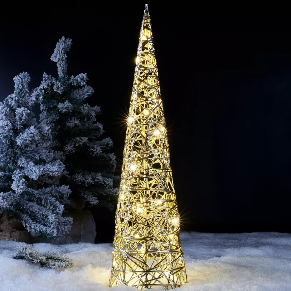 KOOPMAN Oggetti Decorativi E Illuminati-Cono luminoso con pile 30 micro LED (H60 cm) Éclats Bianco caldo