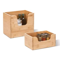 5 Five Simply Smart Cesti E Scatole Portaoggetti-Contenitore in bambù impilabile (31 x 21 cm) Siao Naturale
