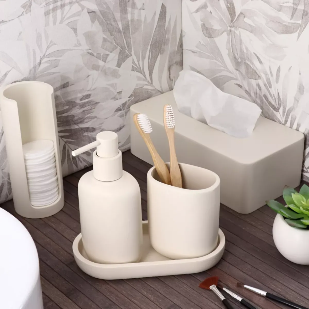 TENDANCE Accessori Bagno-Contenitore porta dischetti di cotone (H17 cm) Japandi