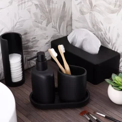 TENDANCE Accessori Bagno-Contenitore porta dischetti di cotone (H17 cm) Japandi
