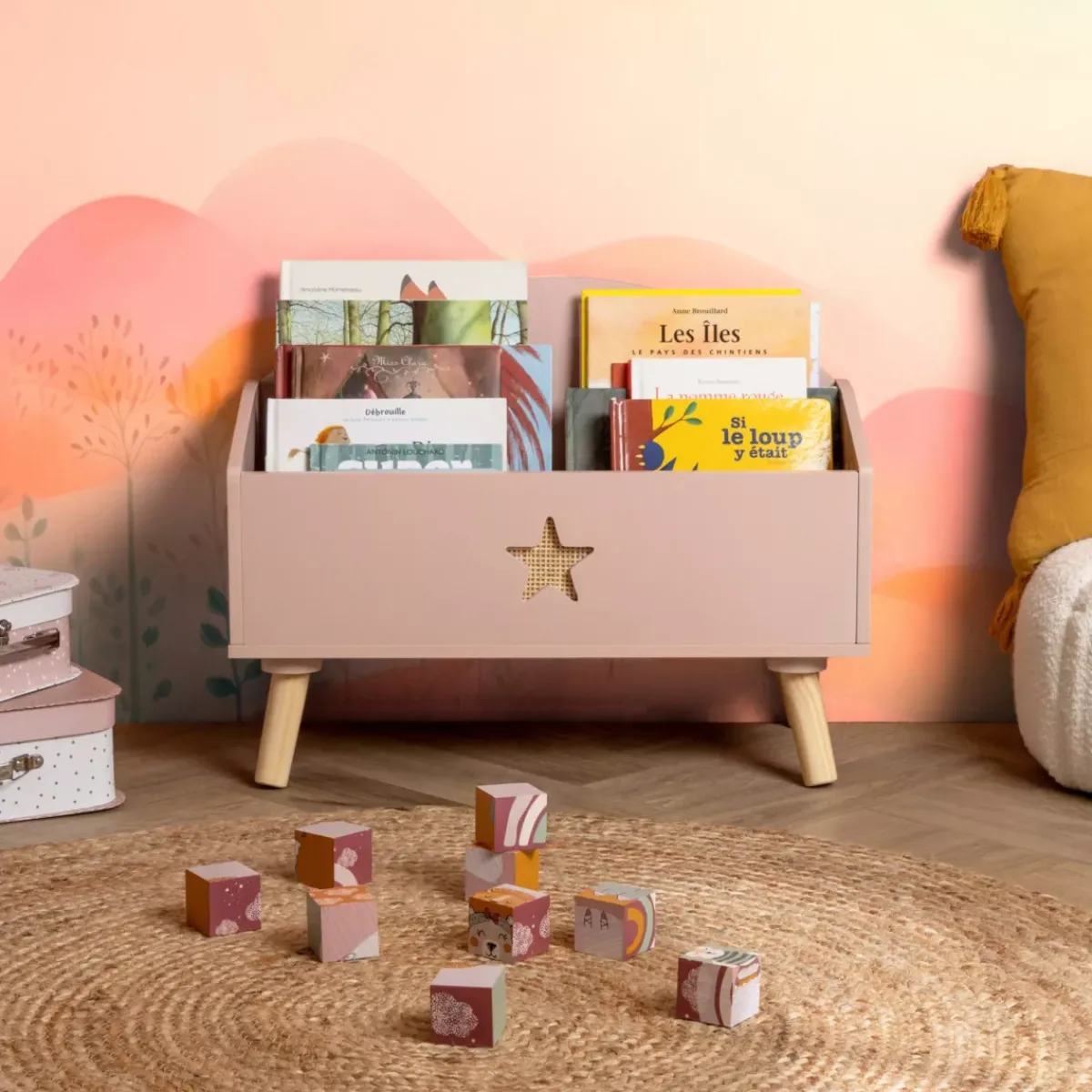 EMINZA Mobili Bambini-Contenitore porta giocattoli bambino legno (H44 cm) Stars